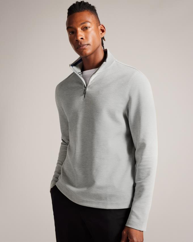 Pull Ted Baker Half Zip Funnel Neck Grise Clair Homme | JAX-81318558